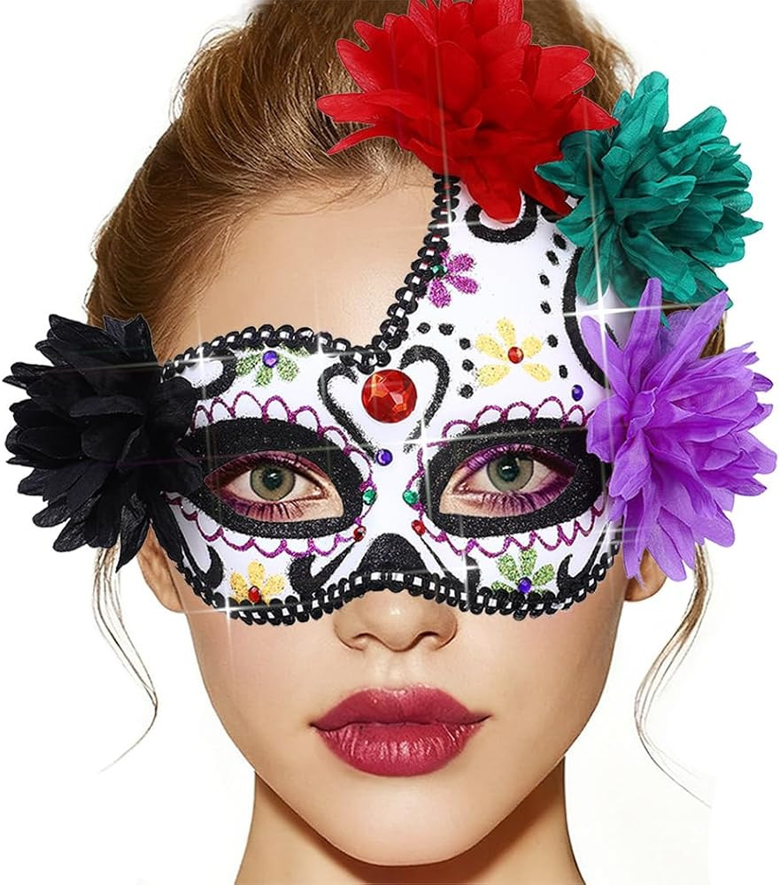 BODIY Halloween Masquerade Mask Flower Skull Day of the Dead Eyemask for Women Men Costume Masks ... | Amazon (US)