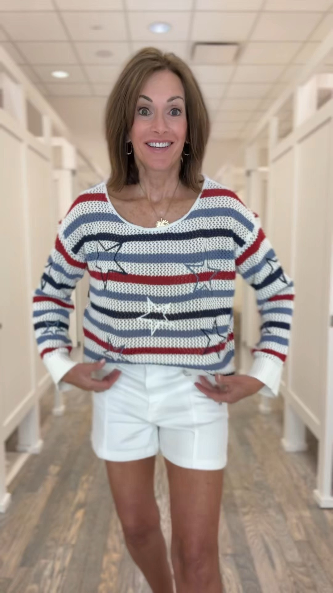 Star stripe sweater / large 
Seamed denim shorts/ size 28

4thoc July 
Vacation outfit
Summer style

#LTKMidsize #LTKSaleAlert #LTKTravel