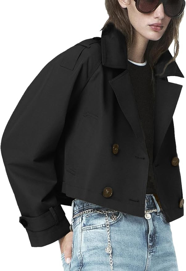 ELLEVEN Cropped Trench Coat for Women，Casual Short Fall Jackets | Amazon (US)