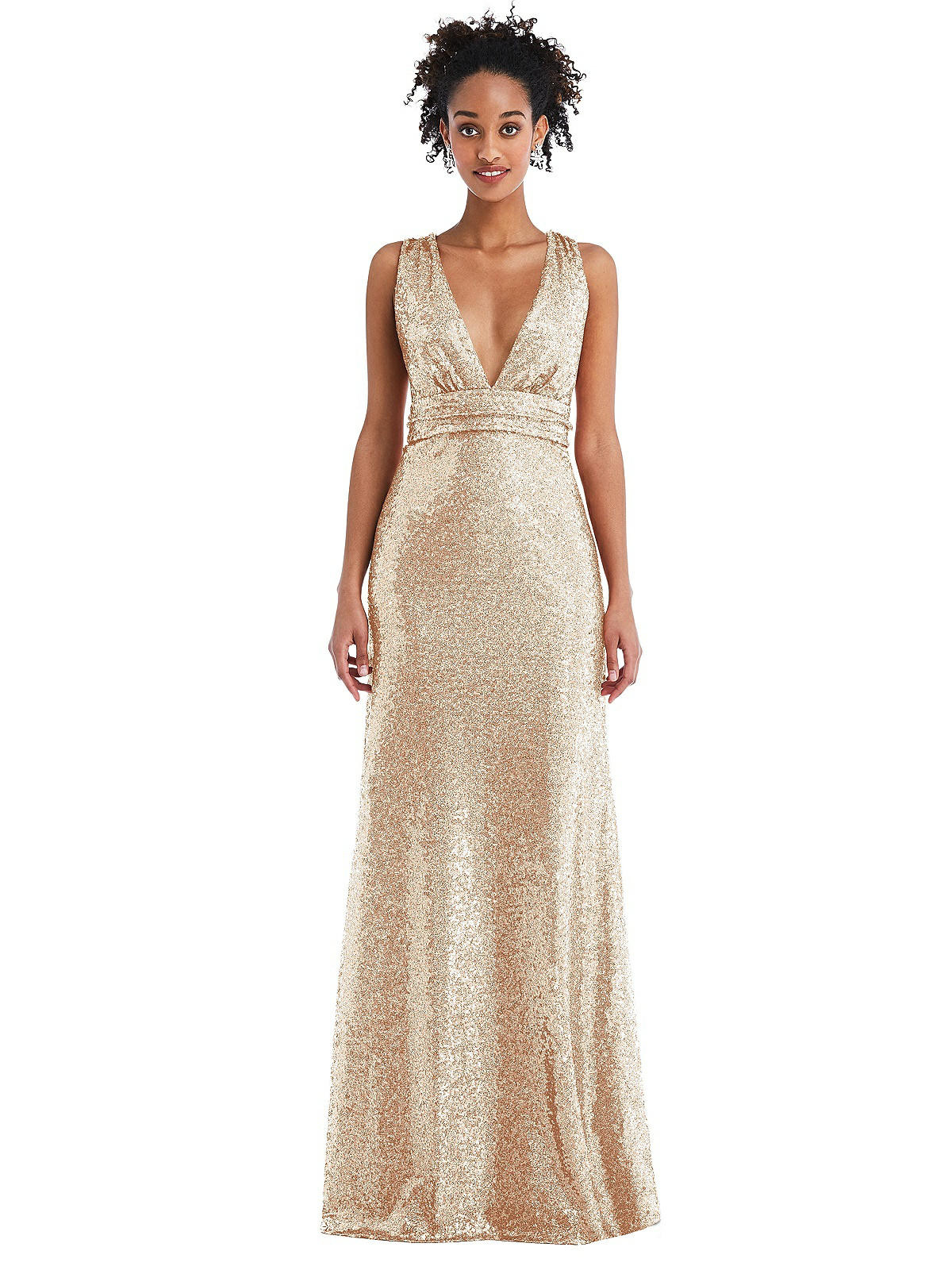 Open-Neck Criss Cross Back Sequin Maxi Dress | The Dessy Group