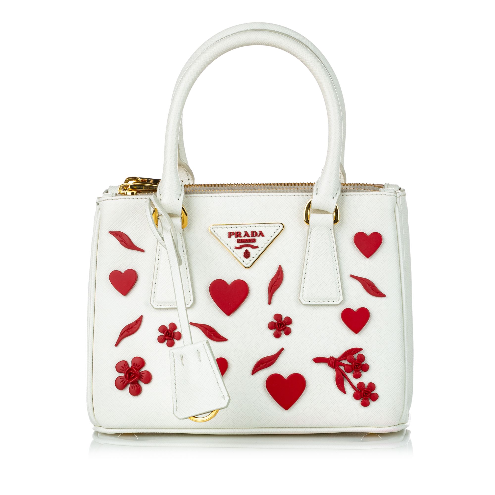Pre-Owned Prada Saffiano Galleria Heart Double Zip Handbag Calf Leather White - Walmart.com | Walmart (US)