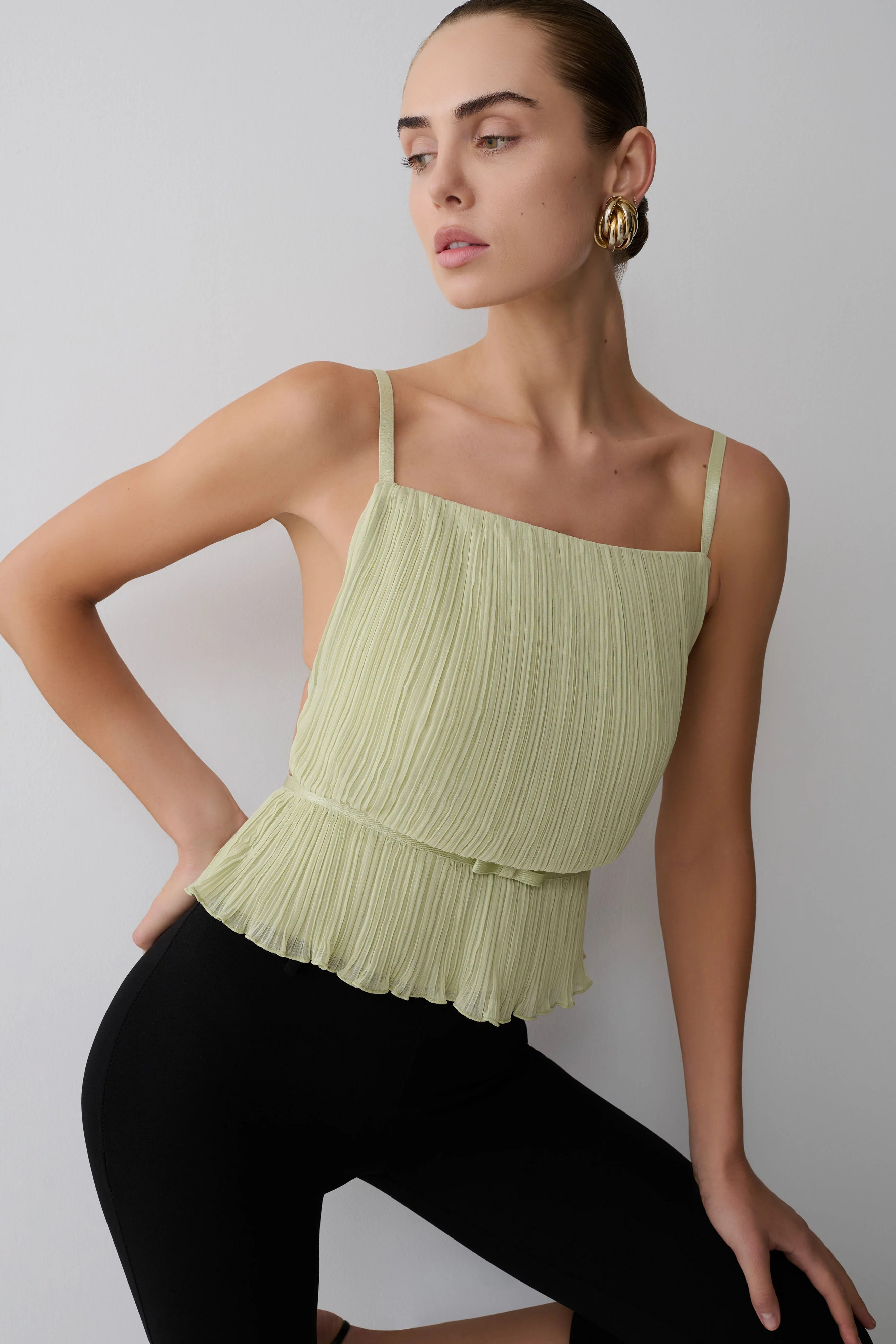 Pleated Sleeveless Top - Sage | MESHKI US