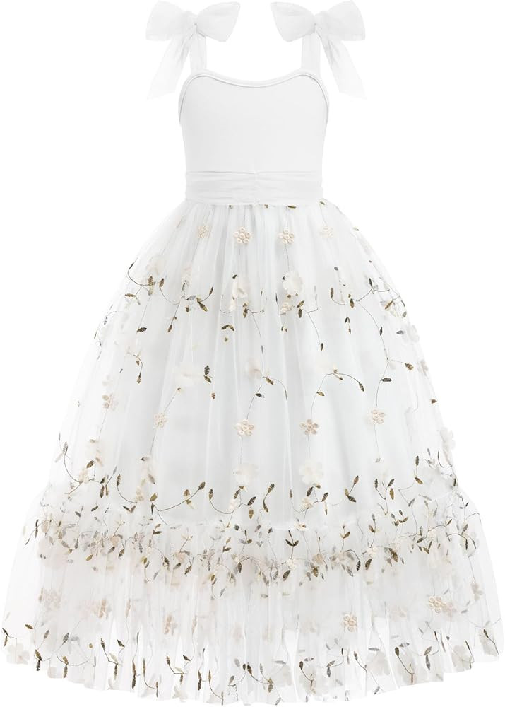 Arshiner Girls Summer Sleeveless Bow-Tie Straps Party Long Tulle Dresses | Amazon (US)