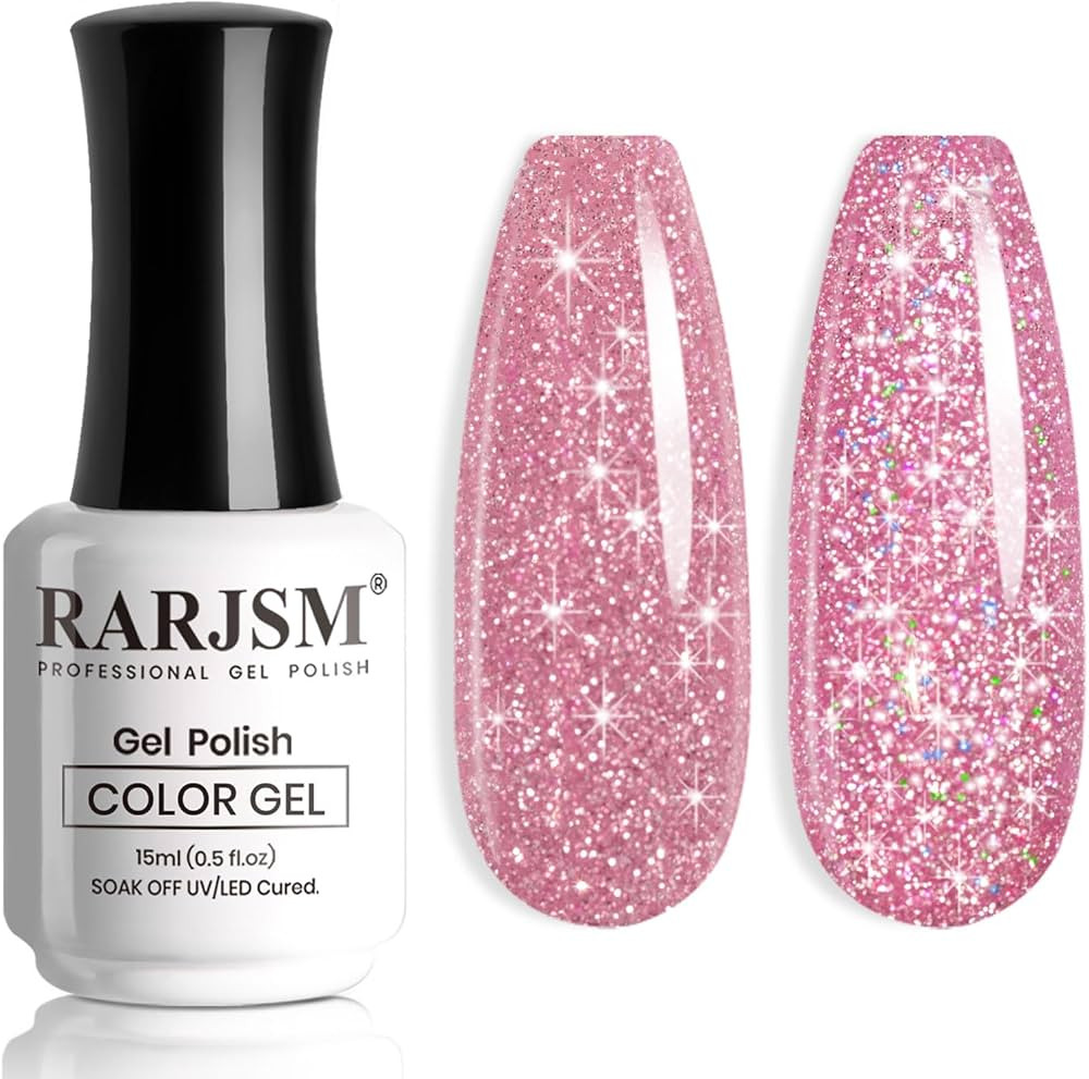 RARJSM Glitter Gel Nail Polish Pink Gel Polish 1PCS Reflective Glitter Sparkly Diamond Polish Shi... | Amazon (US)