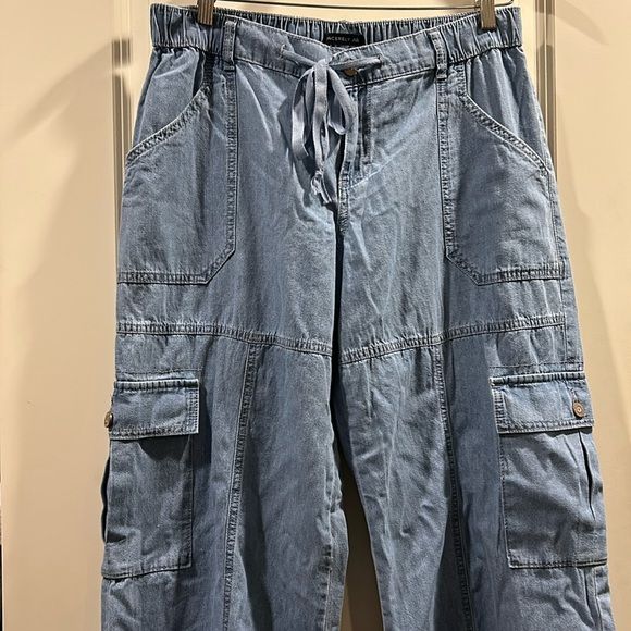 SINCERELY JULES wide leg denim cargo jeans drawstring elastic waistband sz 11/30 | Poshmark