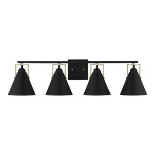 Insdale 4-Light Matte Black Modern Bathroom Vanity with Satin Brass Accents | The Home Depot