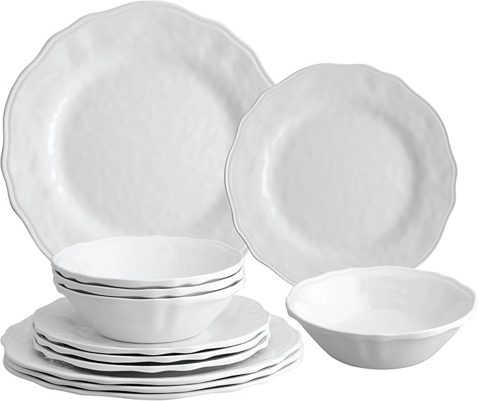 UPware 12-Piece Melamine Dinnerware Set, Includes Dinner Plates, Salad Plates, Bowls, Service for... | Amazon (US)