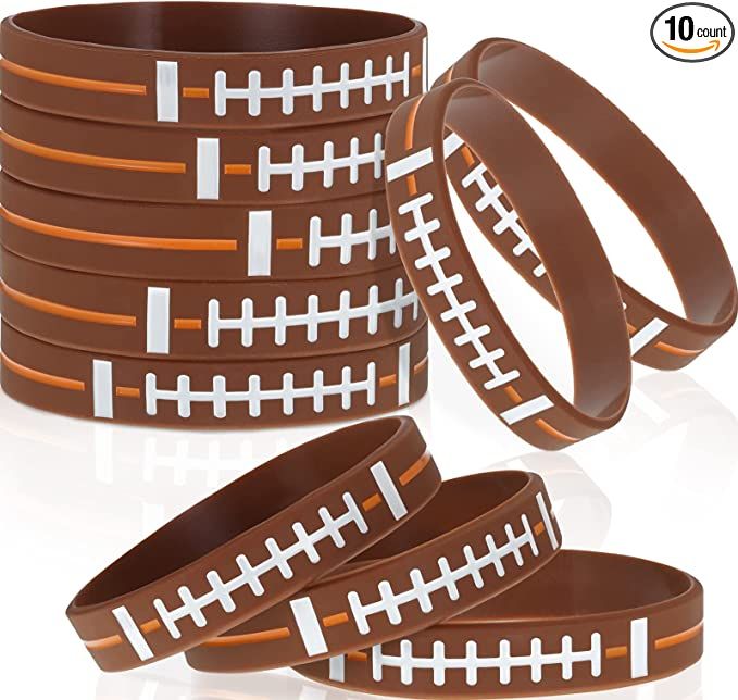 10 Pcs Football Wristband Football Silicone Bracelets Sports Rubber Bracelets Football Themed Par... | Amazon (US)