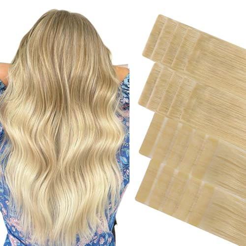 GOO GOO Invisi edge Tape in Hair Extensions Human Hair, 18AP60A Pearl Ash Blonde Highlights 10pcs injected with 10pcs classical tape ins, 22inch 50g, Virgin Human Hair Tape ins | Amazon (US)