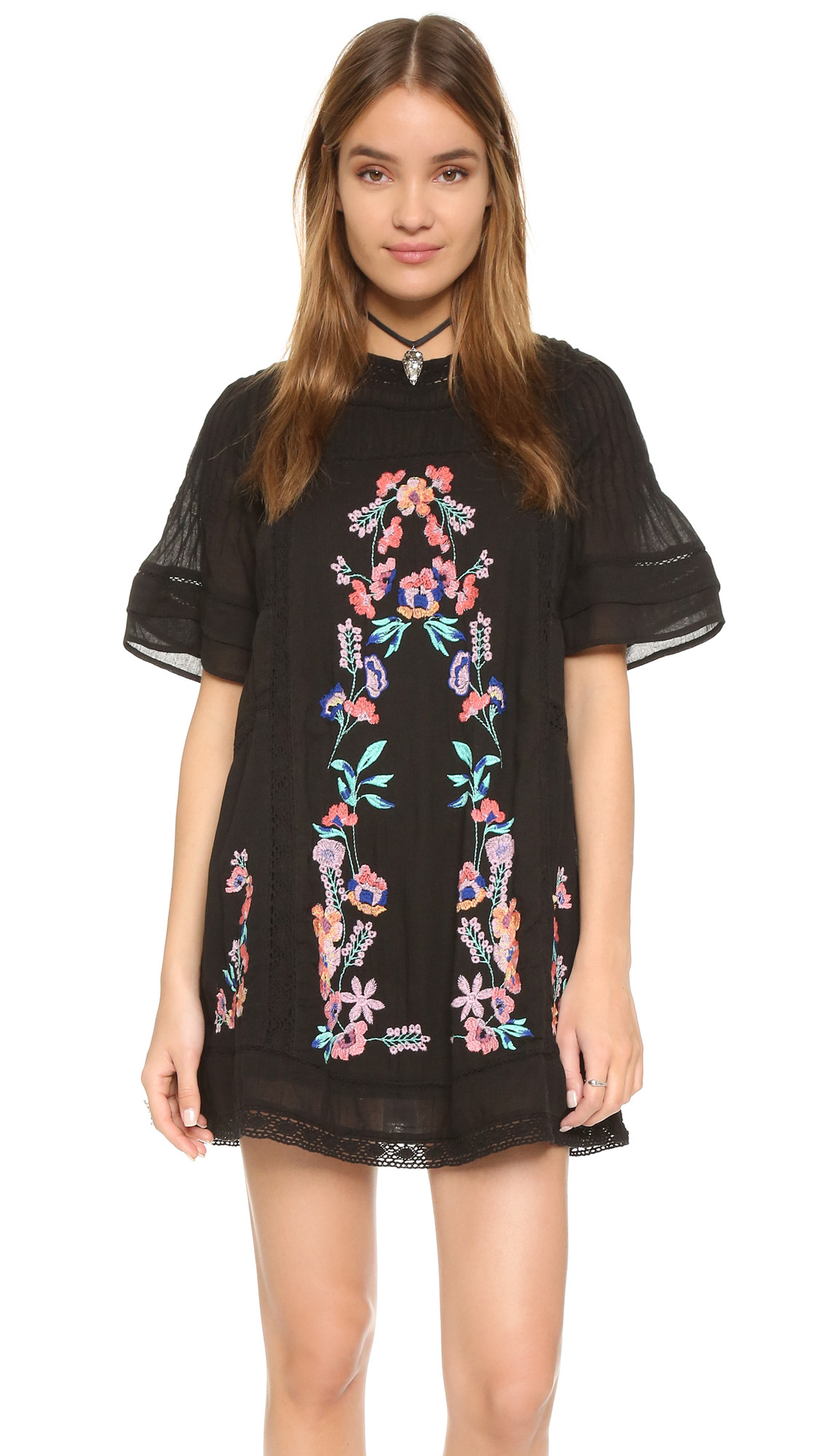 Free People Perfectly Victorian Embroidered Mini Dress - Black | Shopbop