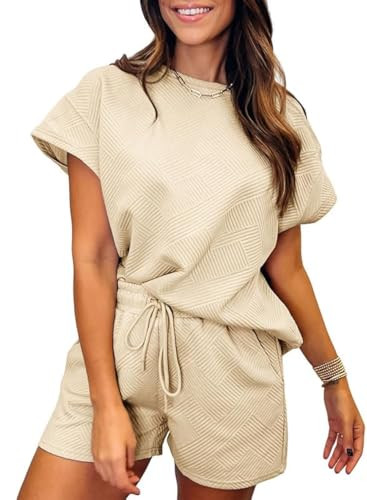 SHEWIN Women Two Piece Sets Summer Trendy Casual Matching Outfits Business Work Airport Vacation Lounge Clothes 2026 Fashion Short 2 Pcs Clothing Size L, Apricot | Amazon (US)
