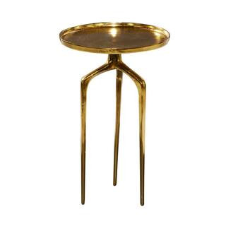 Litton Lane 16 in. Gold Tray Inspired Top Large Round Aluminum End Accent Table with 3 Tripod Leg... | The Home Depot