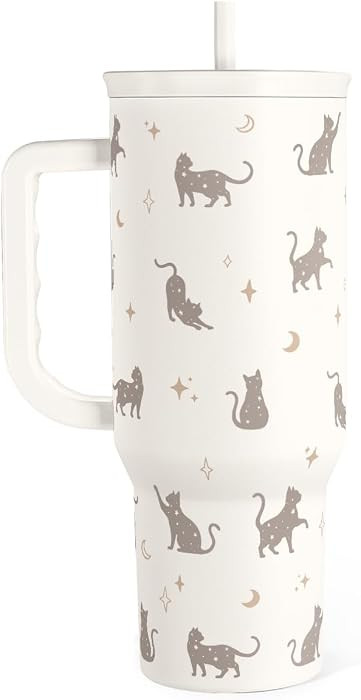 SANDJEST Gift for Cat Lovers Cat Mom \u2013 40oz Stainless Steel Tumbler with Handle and Straw - ... | Amazon (US)