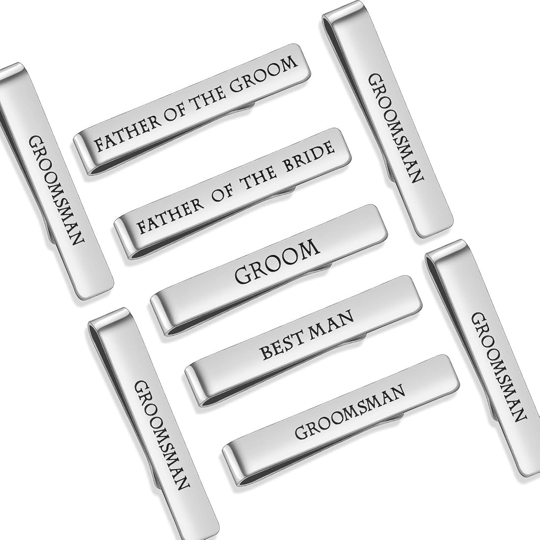 9 Pcs Wedding Tie Clips Stainless Steel Tie Bars with Black Lettering for Groom, Groomsman, Best ... | Amazon (US)
