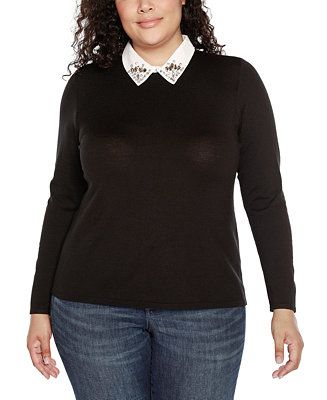 Plus Size Embellished Point-Collar Sweater | Macy's Canada