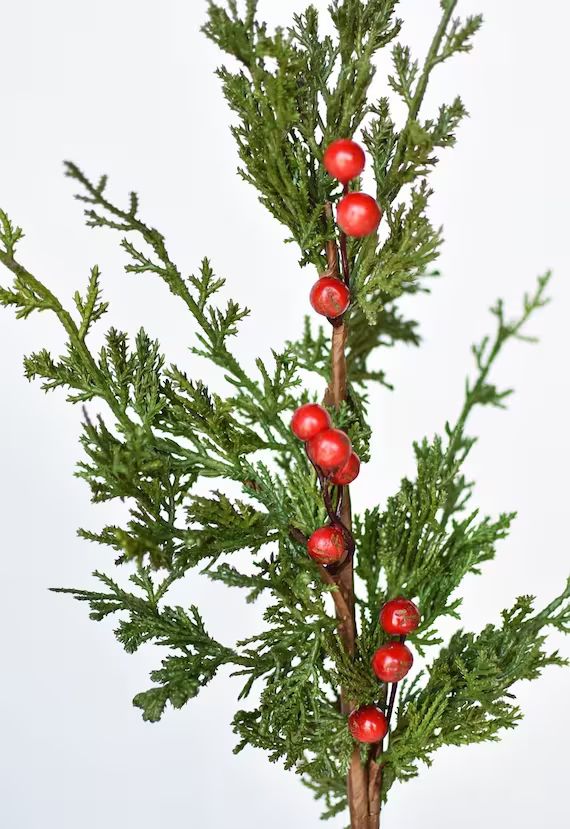 24 Faux Cedar Spray W/ Red Berry Stem Christmas Greenery - Etsy | Etsy (US)