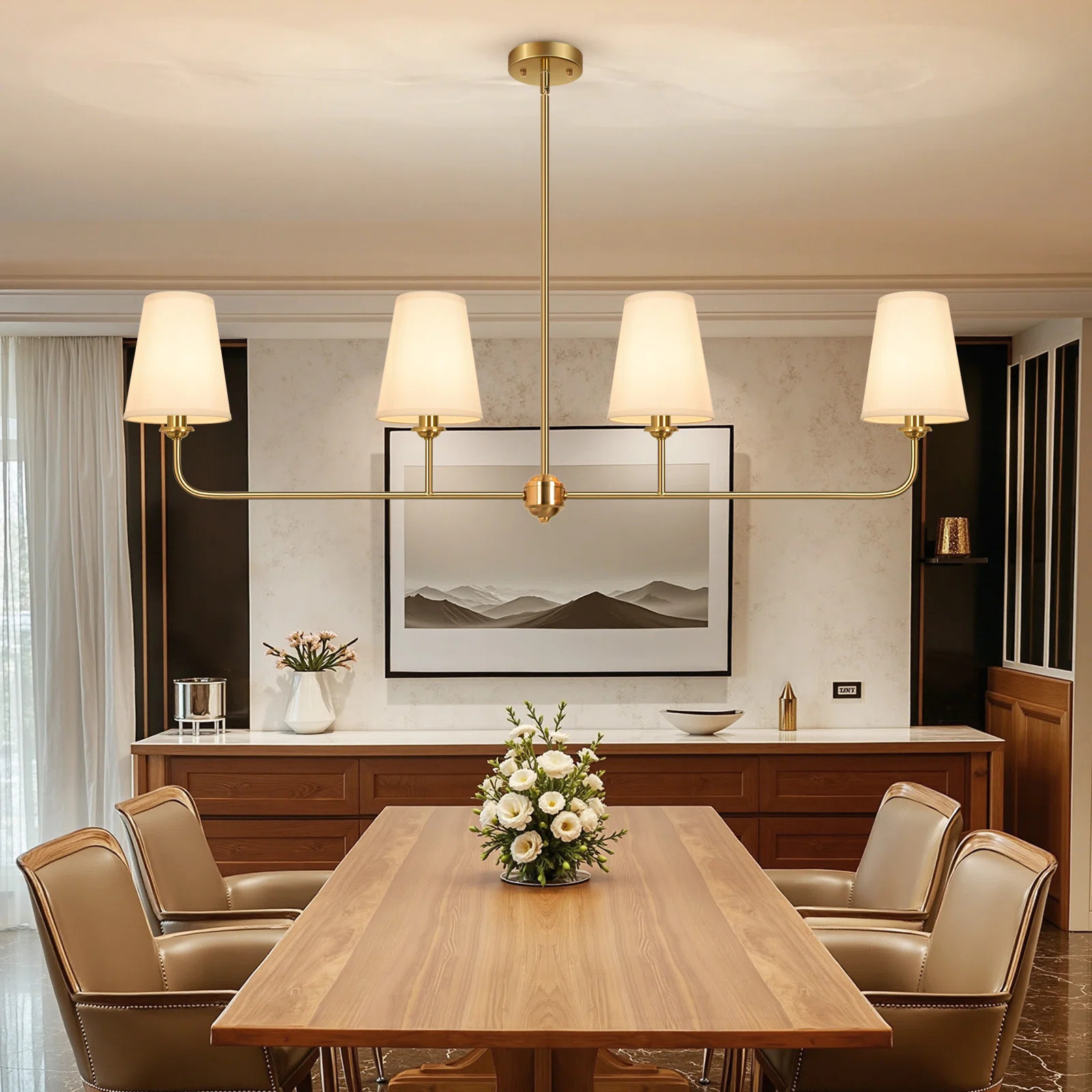 4 - Light 44"w Electroplated Brass Iron Modern Kitchen Island Chandelier Pendant Light | Wayfair North America