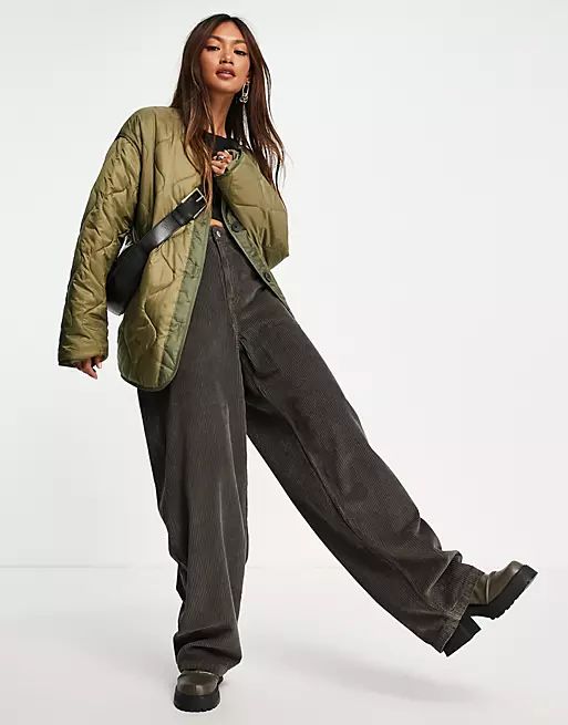 Topshop lightweight quilted liner jacket in khaki | ASOS (Global)