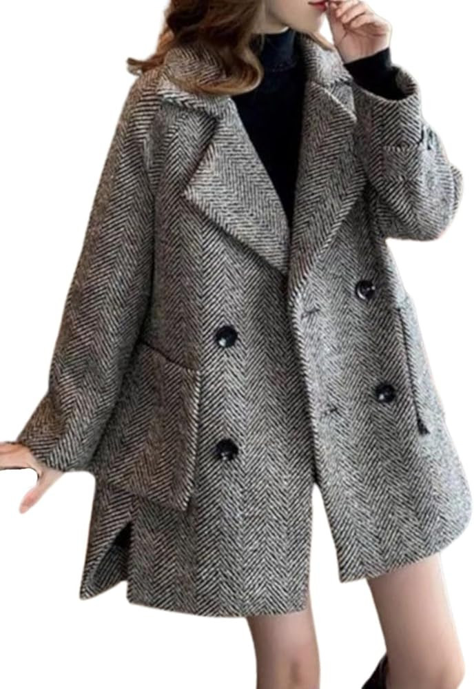 utcoco Womens Notched Lapel Double Breasted Pea Coat Winter Warm Woolen Blend Overcoat Long Jacke... | Amazon (US)
