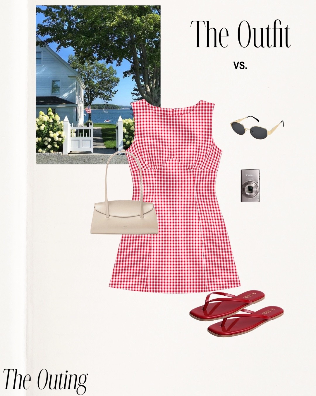 Outfit vs outting (July 4th edition)!!! 🇺🇸 

Red gingham dress, revolve, mini dress, America, USA, picnic outfit, summer outfit inspo, Amazon finds, finds for less, cream bag, sunglasses, essentials