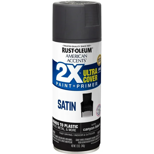 Canyon Black, Rust-Oleum American Accents 2X Ultra Cover Satin Spray Paint- 12 oz | Walmart (US)