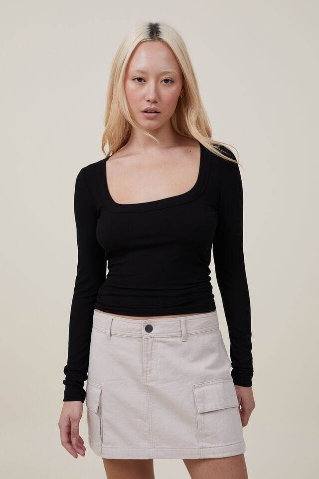 Staple Rib Scoop Neck Long Sleeve Top | Cotton On (ANZ)