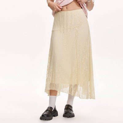 Women's Lace Asymmetrical Midi A-Line Skirt - Wild Fable™ Beige Floral S | Target