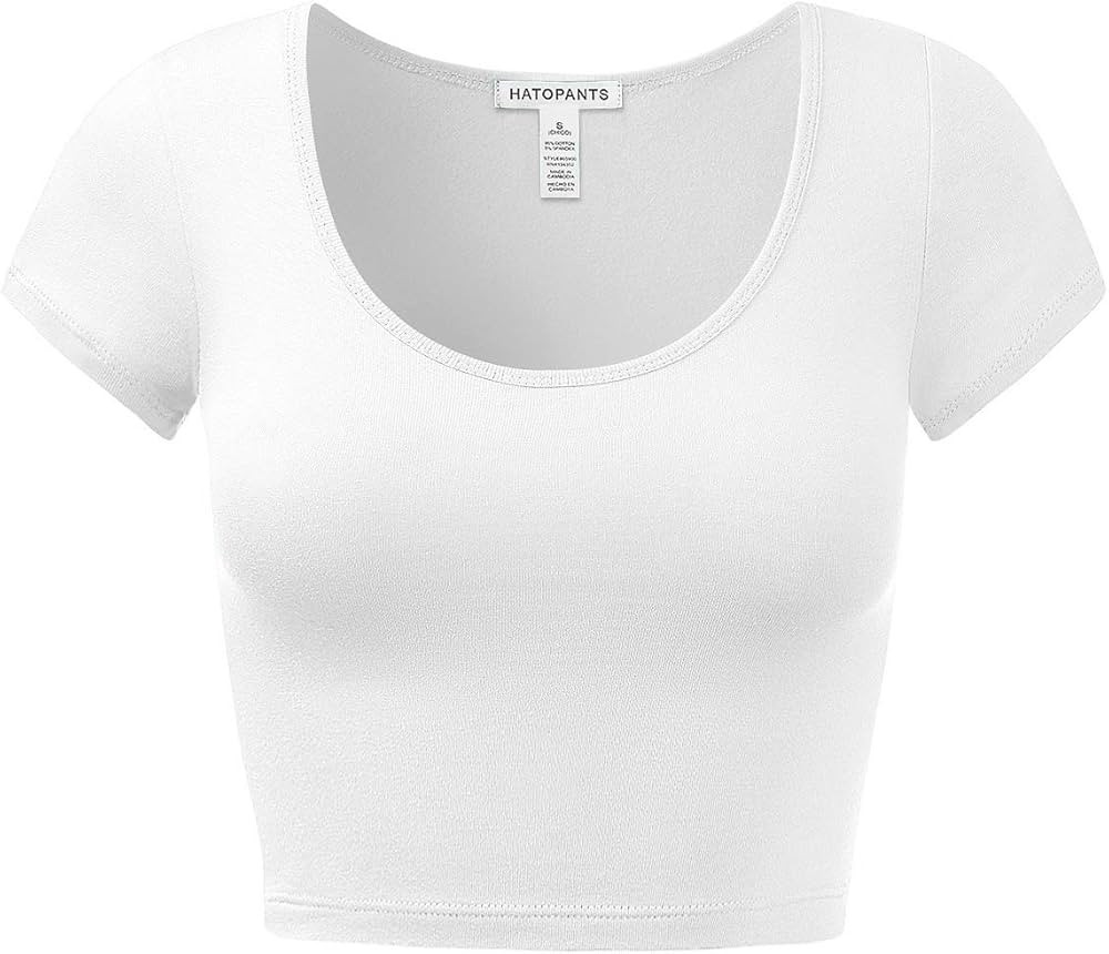 Women's Cotton Basic Scoop Neck Crop Top Short Sleeve Tops | Amazon (US)