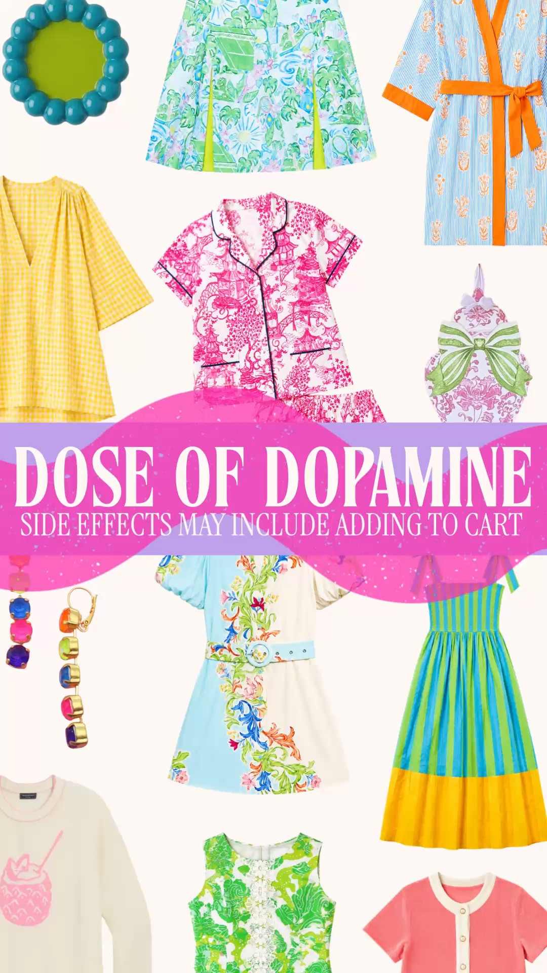 Dose of Dopamine round four | colorful summer outfits | preppy style | late summer fashion | dopamine dressing

Medical update: dose four has been administered. Saturday’s prescription is color, print and very little restraint. Side effects may include adding to cart and developing an urgent opinion about a turquoise bubble mirror.

This edit pulls together bright dresses, printed skirts, matching pajama sets, a striped robe, novelty knits, statement jewelry, feminine tops and colorful home decor. The palette is pure serotonin: turquoise, grass green, chartreuse, butter yellow, cobalt blue, coral, hot pink and lilac, with florals, gingham, toile, stripes and tropical prints doing the heavy lifting.

These finds cover late summer outfits, vacation outfits, brunch, girls’ trips, resort dinners, teacher outfits, colorful work outfits, Labor Day weekends and gifts. Wear the dresses and short sleeves now, then carry the saturated color and playful prints into early fall.

Round four is for anyone who wants Lilly Pulitzer color, Tuckernuck energy, Palm Beach style and a designer-look feeling across every budget. The neutral section has been notified.

dopamine dressing, colorful outfits women, colorful preppy style, late summer outfits women, summer outfits over 40, preppy summer outfits, vacation outfits women, summer dresses women, resort wear women, colorful matching set, printed pajama set, toile pajamas, statement jewelry, colorful home decor, teacher outfits women, early fall outfits, designer look for less

#PreppyStyle #LookForLess #ColorfulStyle #DopamineDressing #SummerOutfits #LillyPulitzer

#LTKSeasonal #LTKootd