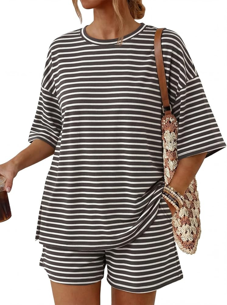 Trendy Queen 2 Piece Summer Set Oversized Top & Loose Fit Shorts with Pockets | Amazon (US)