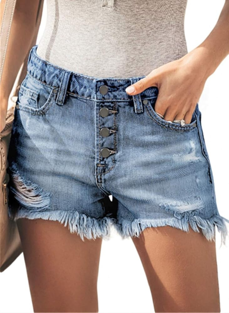 MODARANI Women's Cut Off Denim Jean Shorts Ripped Distressed | Amazon (US)
