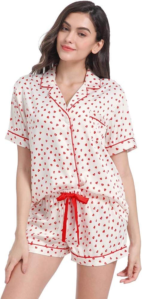 Women's Silky Satin Pajamas Short Sleeve PJ Set Sleepwear Loungewear | Amazon (US)