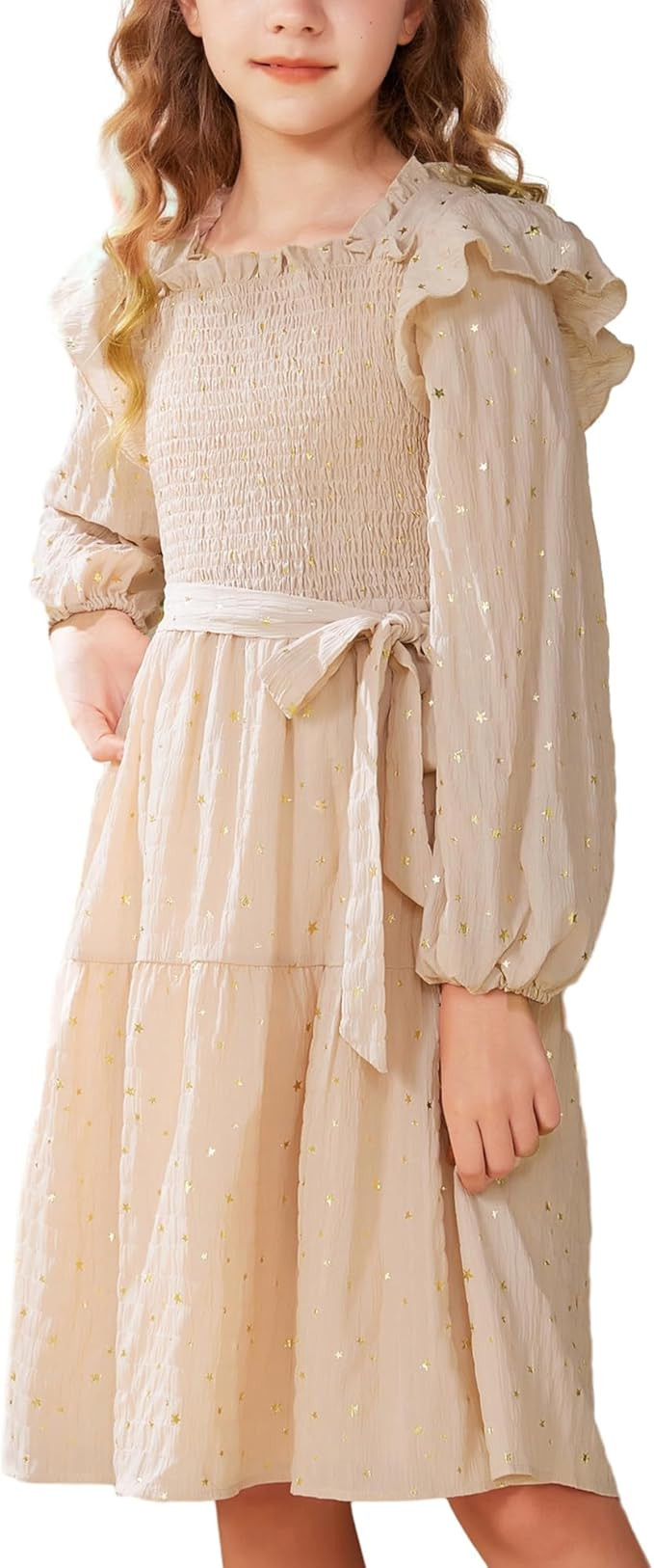 GRACE KARIN Girls Long Sleeve Dress Ruffle Fall Tiered Sparkle Swing Winter Party Dress for Girls... | Amazon (US)