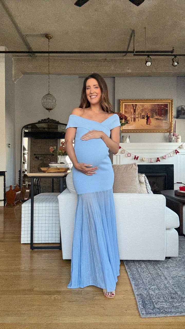 Off the shoulder baby shower dress in blue! 

#LTKootd #LTKBaby #LTKBump