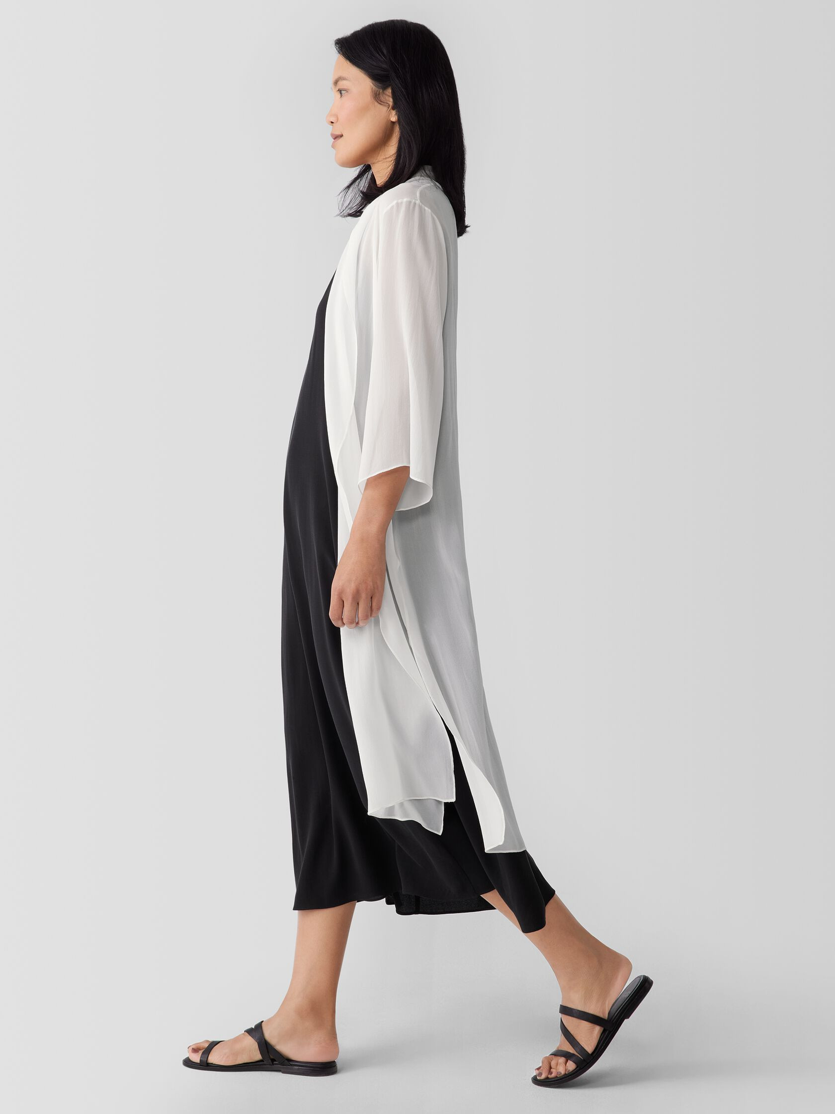 Sheer Silk Georgette High Collar Jacket | Eileen Fisher