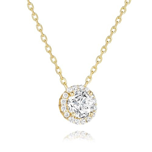 Kelli Myers 14K Gold Necklace for Women Crystal Solitaire 1.5 Carat CZ Gold Pendant Necklaces Womens Jewelry | Amazon (US)