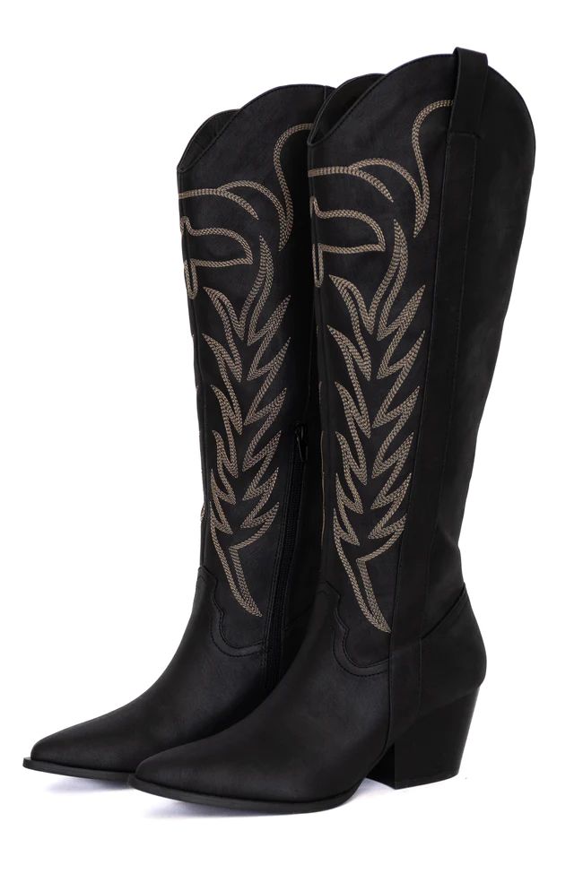 Shania Black Contrast Stitching Cowboy Boot | Pink Lily