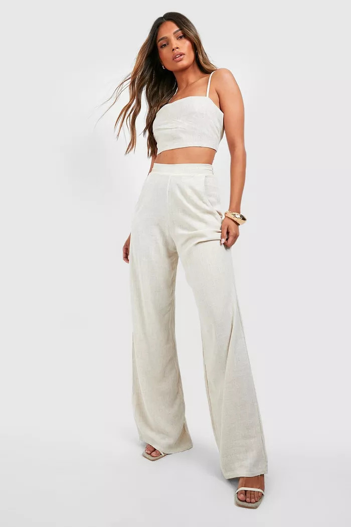 Linen Textured Straight Leg Trousers | Boohoo.com (UK & IE)