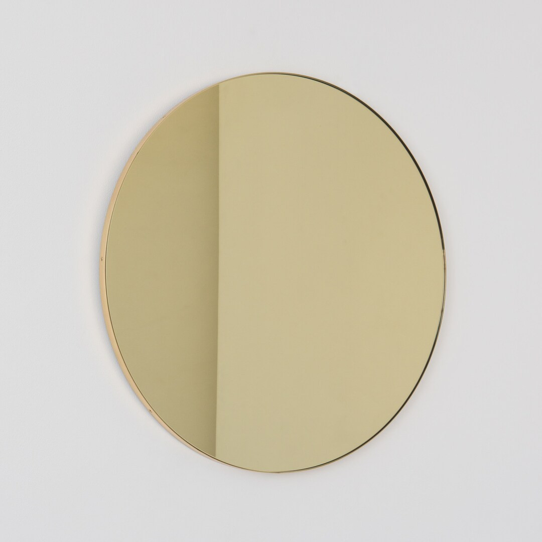 Orbis™ Gold Tinted Round Contemporary Handcrafted Mirror With a Brass Frame, Customisable - Ets... | Etsy (US)