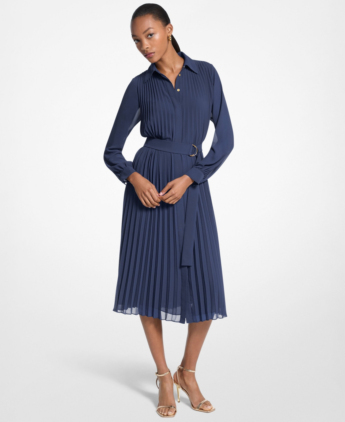 Michael Michael Kors Women's Pleated Shirt Dress - Midnightblue | Macy's