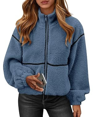 KIRUNDO Womens Fleece Zip Up Jacket Sherpa Fall Winter Coats 2025 Oversized Teddy bear Faux Fur S... | Amazon (US)
