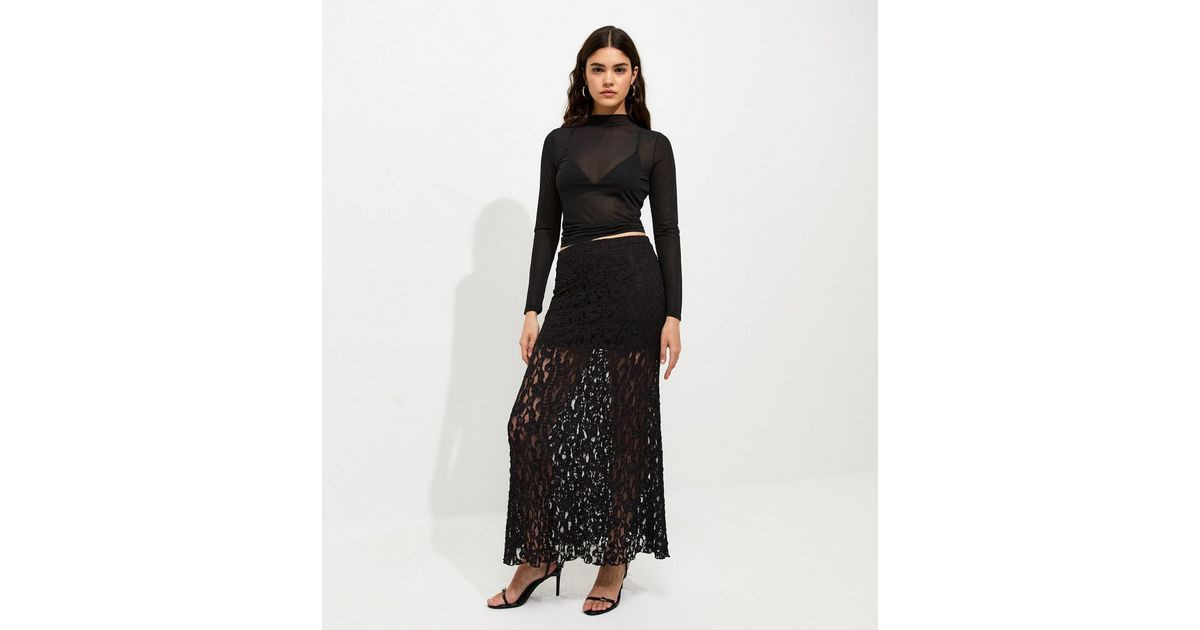 Women's Black Sheer Lace Midi Skirt New Look | New Look (UK)