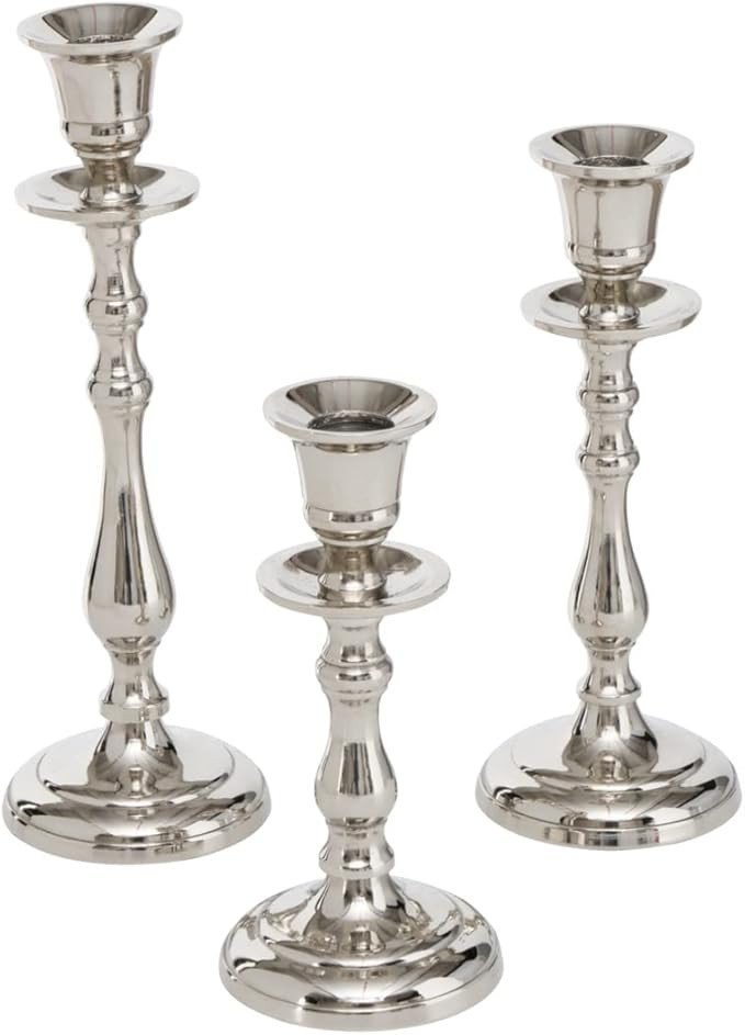 3-Piece Silver Aluminium Candle Holder Country House Style 3 Sizes | Amazon (US)