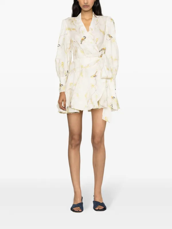 Acacia Birds-print wrap minidress | Farfetch Global