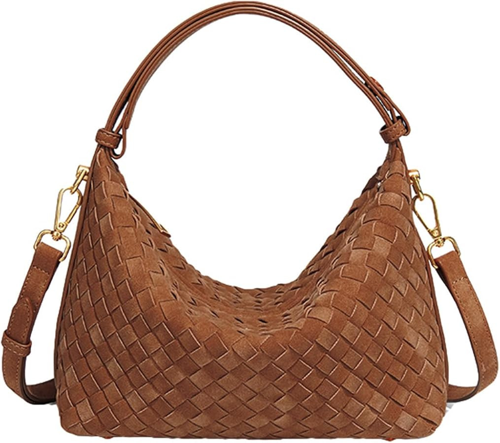 Suede Woven Tote Bag Shoulder Purse for Women Faux Suede Crossbody Handbag Clutch Woven Hobo Bag ... | Amazon (US)