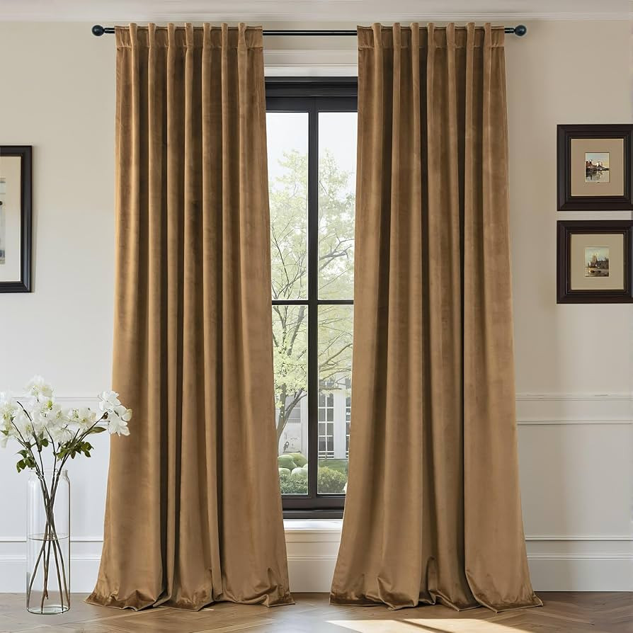 90 Inch Long Curtains Velvet Gold Brown Modern Farmhouse Thermal Curtain for Summer Heat Vintage ... | Amazon (US)