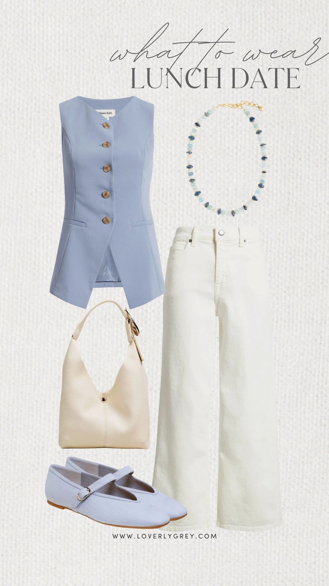 Loverly Grey, what to wear on a lunch date! This light blue button down top pairs perfectly with white pants. Style the look with a beaded necklace, white purse, and simple Mary Jane flats. Loverly Grey, what to wear, lunch date

#LTKootd #LTKgrwm #LTKSeasonal