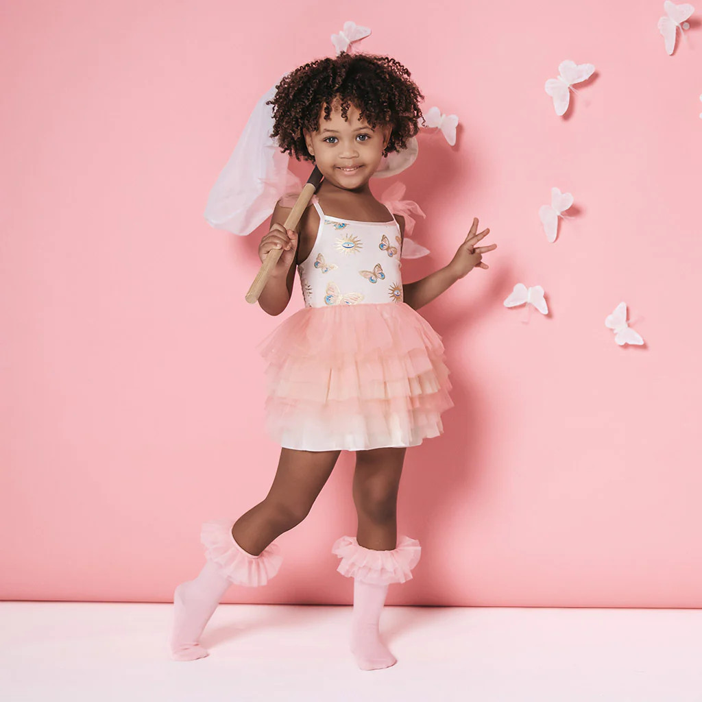 Nazar White Ruffled Smocked Girl Tulle Dress | Pandora | Posh Peanut