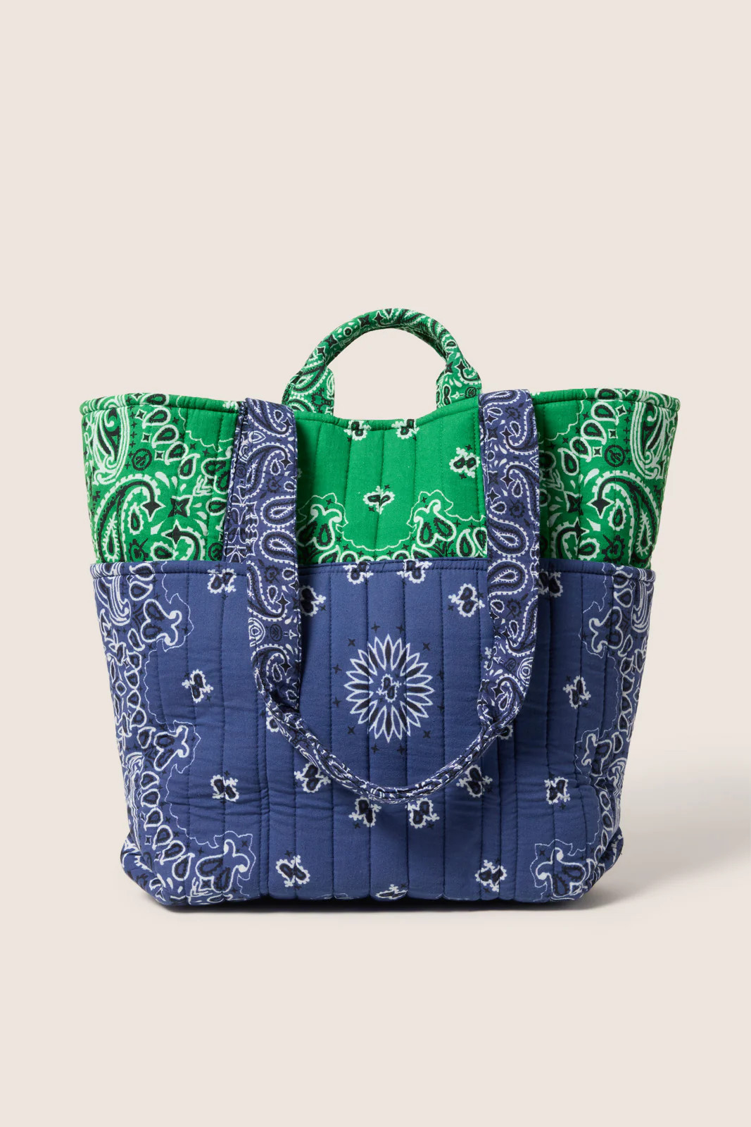 EVEREVE Women's Piper Bandana Tote Bag, Green/Navy Blue | Evereve