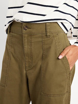 Mid-Rise Twill Barrel Pants | Old Navy (US)
